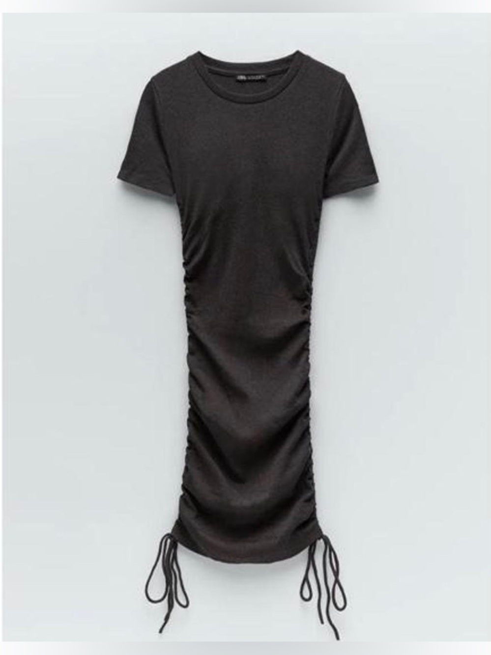 Zara grey Ruched ribbed short sleeve drawstring Mini Dress